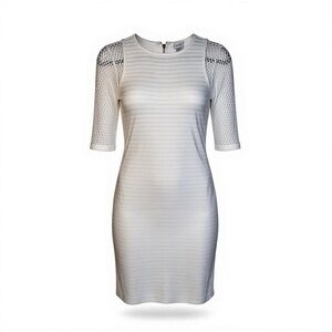 Cache White Ribbed Sheath Dress with Dolman Sleeves, Size Medium NWOT